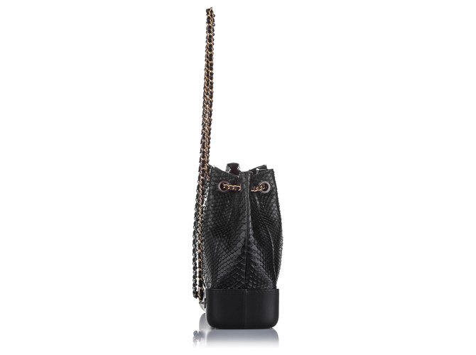 Chanel Black Gabrielle Python Backpack Leather Pony-style calfskin ref ...
