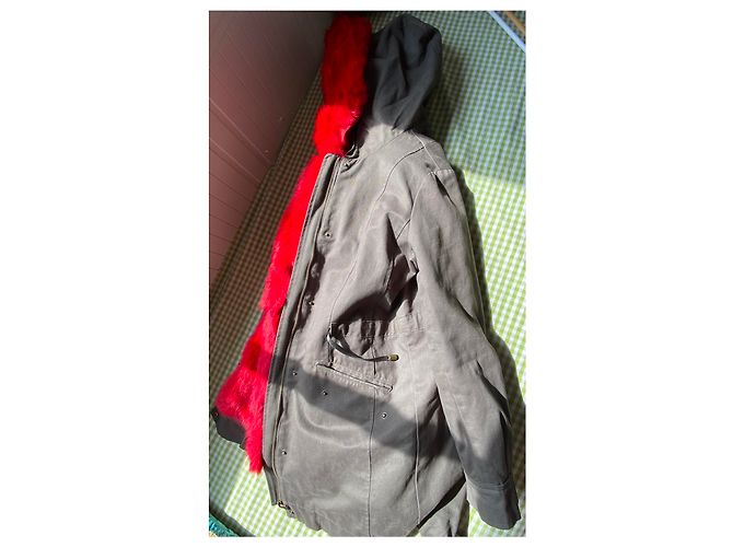 Autre Marque On parle de vous - Parka clásica forrada de piel con capucha Roja Verde oscuro - vista 5