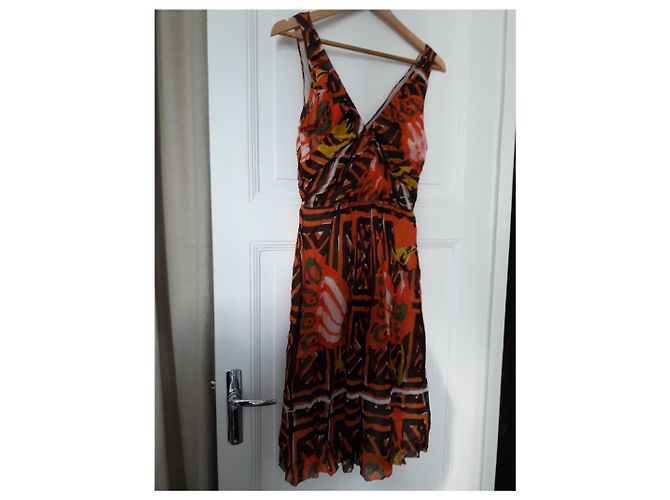 Vestido Prada de seda marrón blanco naranja amarillo Castaño - vista 2