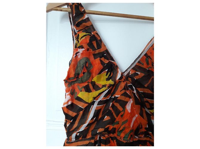 Vestido Prada de seda marrón blanco naranja amarillo Castaño - vista 3