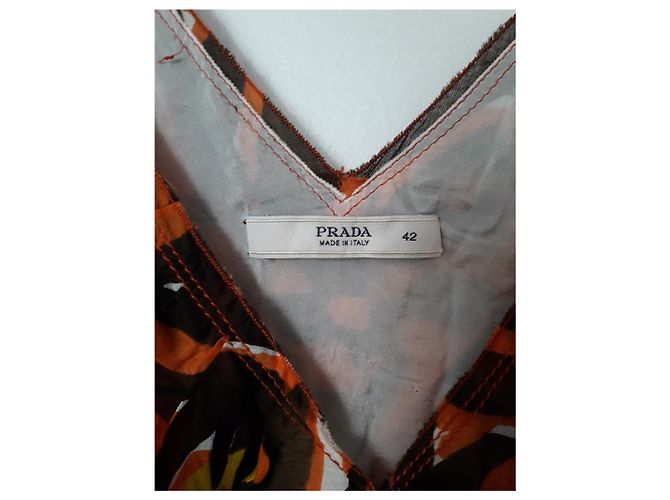 Vestido Prada de seda marrón blanco naranja amarillo Castaño - vista 4