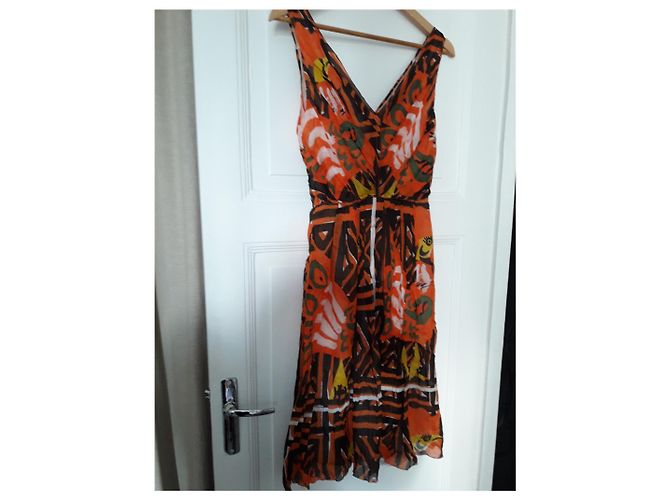 Vestido Prada de seda marrón blanco naranja amarillo Castaño - vista 5