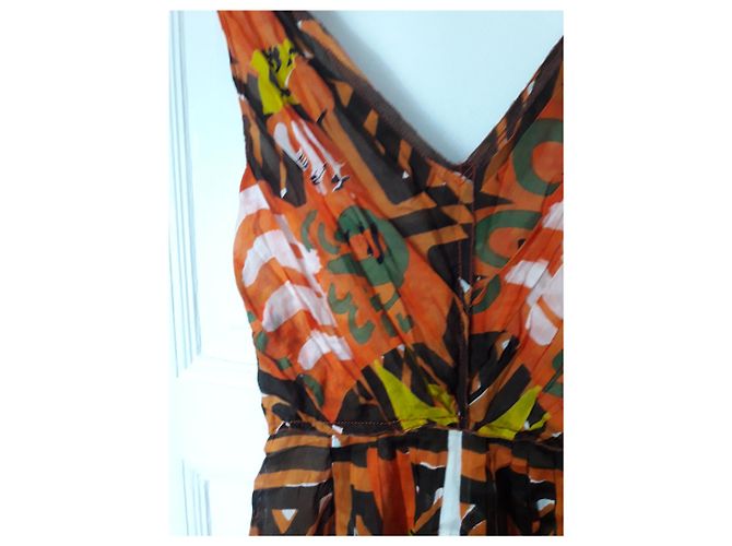 Vestido Prada de seda marrón blanco naranja amarillo Castaño - vista 8