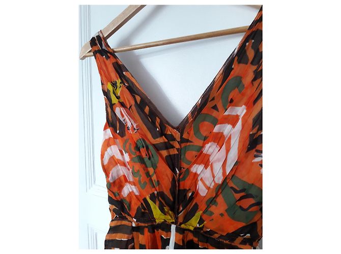 Vestido Prada de seda marrón blanco naranja amarillo Castaño - vista 9