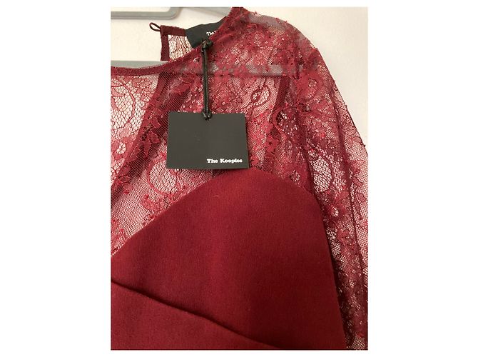 The Kooples Tea Kleid Dunkelrot mit Spitzenärmeln Bordeaux - Ansicht 3