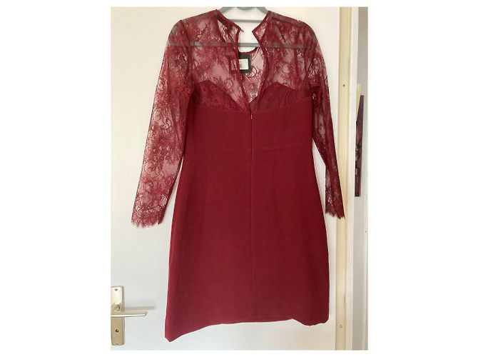 The Kooples Tea Kleid Dunkelrot mit Spitzenärmeln Bordeaux - Ansicht 4