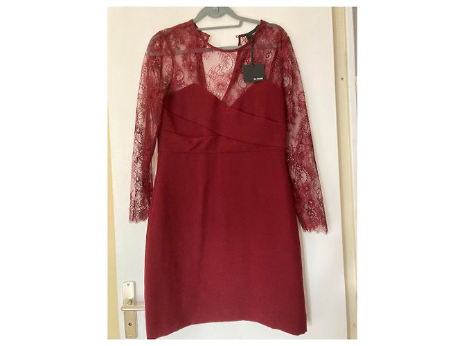 The Kooples Tea Kleid Dunkelrot mit Spitzenärmeln Bordeaux - Ansicht 5