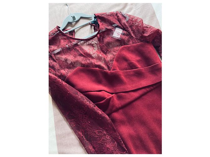 The Kooples Tea Kleid Dunkelrot mit Spitzenärmeln Bordeaux - Ansicht 7