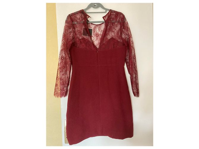 The Kooples Tea Kleid Dunkelrot mit Spitzenärmeln Bordeaux - Ansicht 8