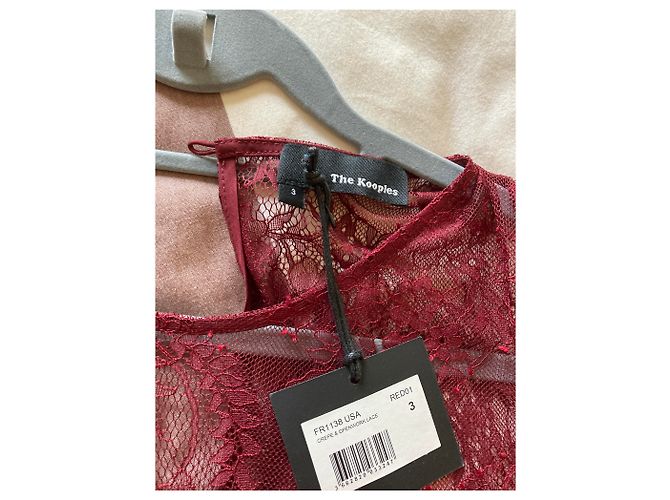 The Kooples Tea Kleid Dunkelrot mit Spitzenärmeln Bordeaux - Ansicht 9