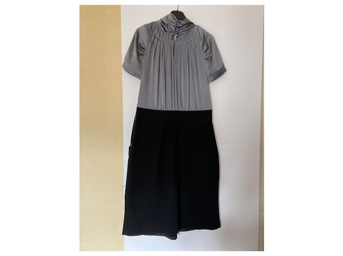 Abito Bcbg Max Azria in raso di seta bicolore nero e grigio - vista 3