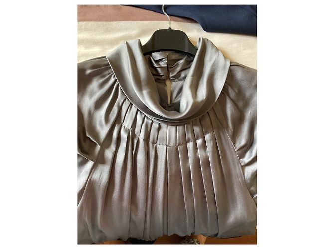 Abito Bcbg Max Azria in raso di seta bicolore nero e grigio - vista 4