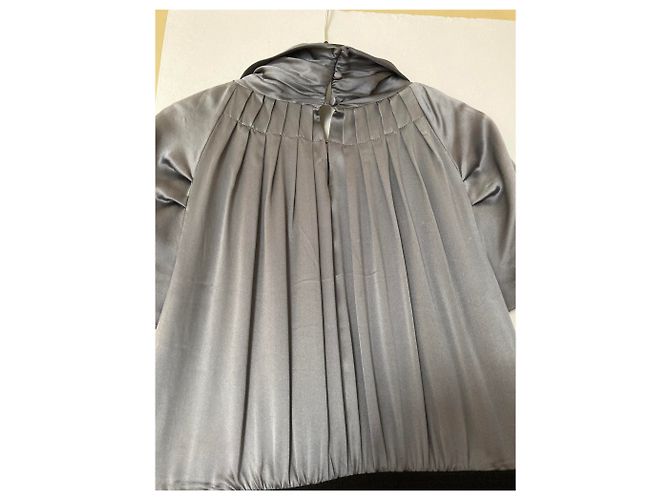 Abito Bcbg Max Azria in raso di seta bicolore nero e grigio - vista 9