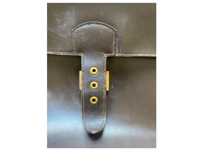 Autre Marque Cartella Hermès in pelle d'agnello marrone scuro - vista 2