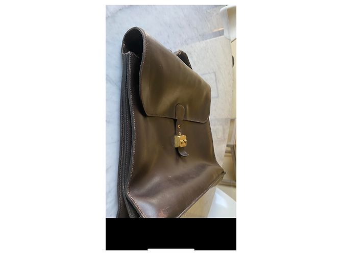Autre Marque Cartella Hermès in pelle d'agnello marrone scuro - vista 3