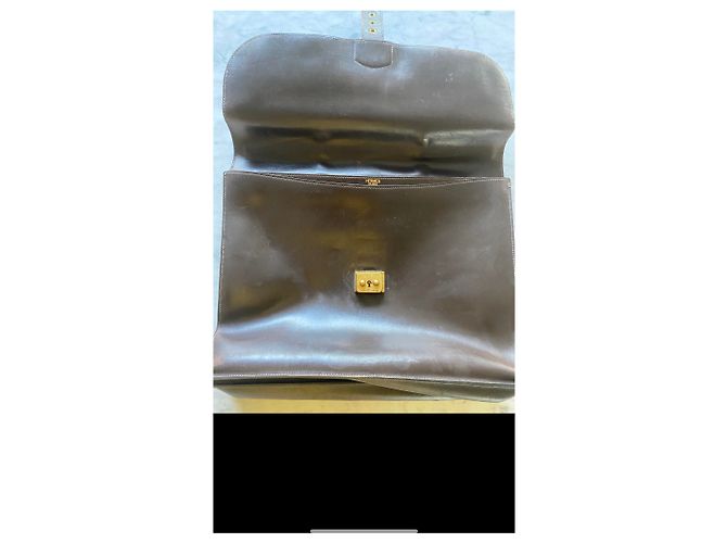 Autre Marque Cartella Hermès in pelle d'agnello marrone scuro - vista 7