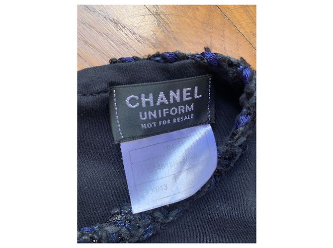 Chanel Uniform Rundhals T-Shirt aus Dunkelblauem Tweed Schwarz Marineblau - Ansicht 3