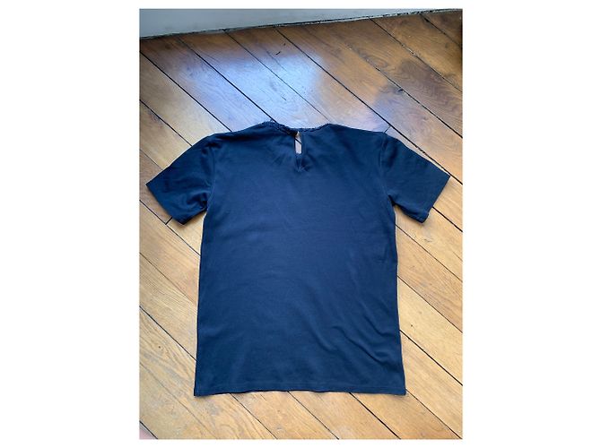 Chanel Uniform Rundhals T-Shirt aus Dunkelblauem Tweed Schwarz Marineblau - Ansicht 4