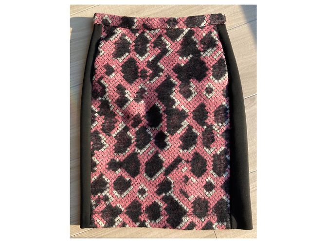 Falda Balenciaga de lana estampada negro rosa blanco - vista 3