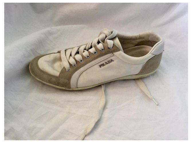 Sneakers Prada bianche e grigie in pelle e camoscio Bianco Grigio - vista 2