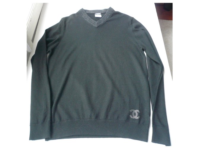 CHANEL UNIFORM Herrenpullover V schwarze Wolle Hervorragender Zustand TS - Ansicht 4