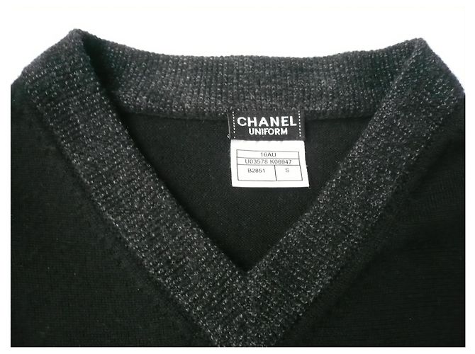 CHANEL UNIFORM Herrenpullover V schwarze Wolle Hervorragender Zustand TS - Ansicht 6