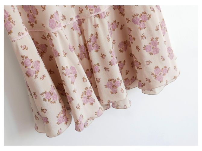 Luisa Beccaria Vestido largo con corte al bies y estampado de rosas lila Crudo - vista 3
