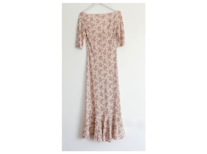 Luisa Beccaria Vestido largo con corte al bies y estampado de rosas lila Crudo - vista 4