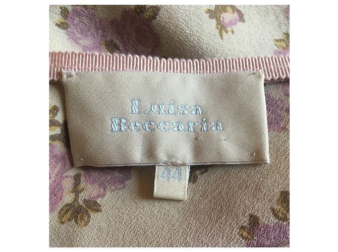 Luisa Beccaria Vestido largo con corte al bies y estampado de rosas lila Crudo - vista 5