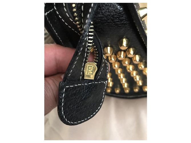 Borsa a mano Fendi in cotone borchiato beige - vista 2