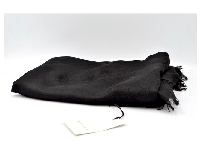 Sciarpa quadrata Gucci motivo monogramma lana-seta nera - vista 3