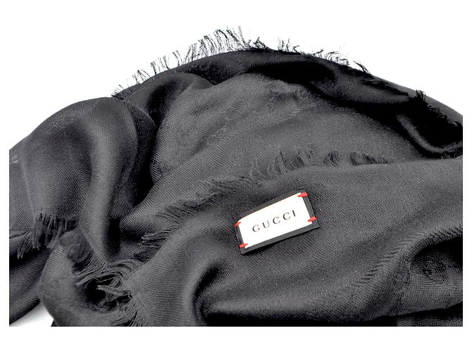 Sciarpa quadrata Gucci motivo monogramma lana-seta nera - vista 4