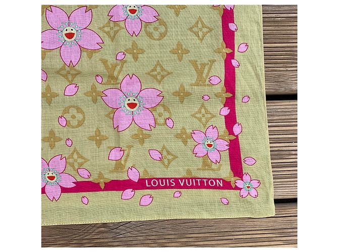 Sciarpa Louis Vuitton x Takashi Murakami in cotone rosa - vista 2