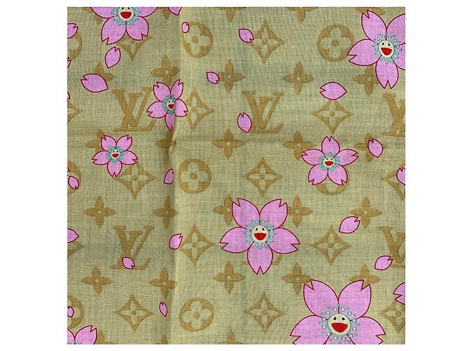Sciarpa Louis Vuitton x Takashi Murakami in cotone rosa - vista 3