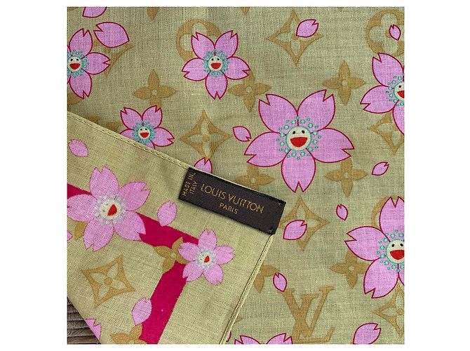 Sciarpa Louis Vuitton x Takashi Murakami in cotone rosa - vista 4