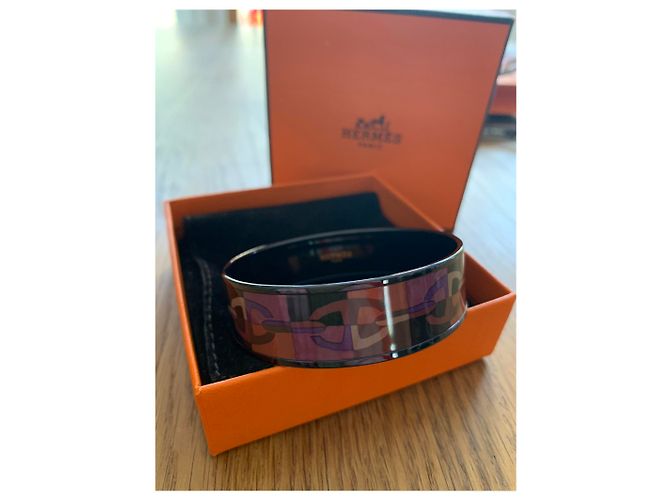 Bracciale rigido Hermès Optique Chain D'ancre in smalto viola nero arancio Porpora - vista 10