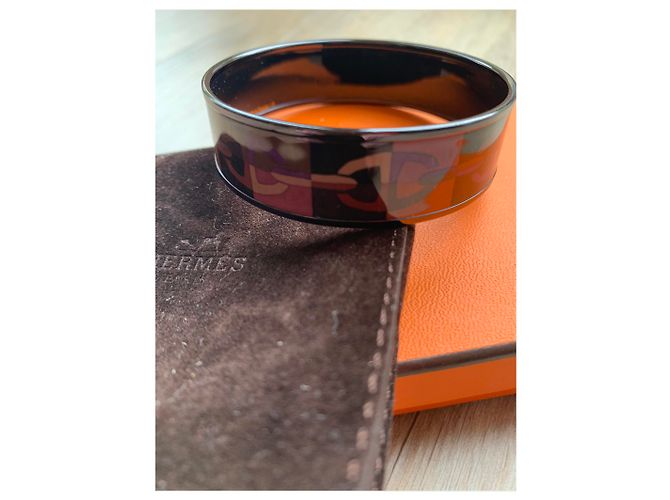 Bracciale rigido Hermès Optique Chain D'ancre in smalto viola nero arancio Porpora - vista 6