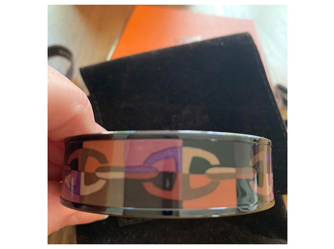 Bracciale rigido Hermès Optique Chain D'ancre in smalto viola nero arancio Porpora - vista 8