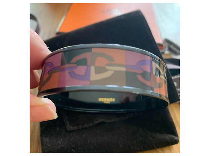 Bracciale rigido Hermès Optique Chain D'ancre in smalto viola nero arancio Porpora - vista 9