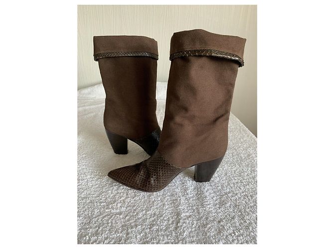 Walter Steiger Botas de tela y piel de serpiente Castaño Chocolate - vista 2