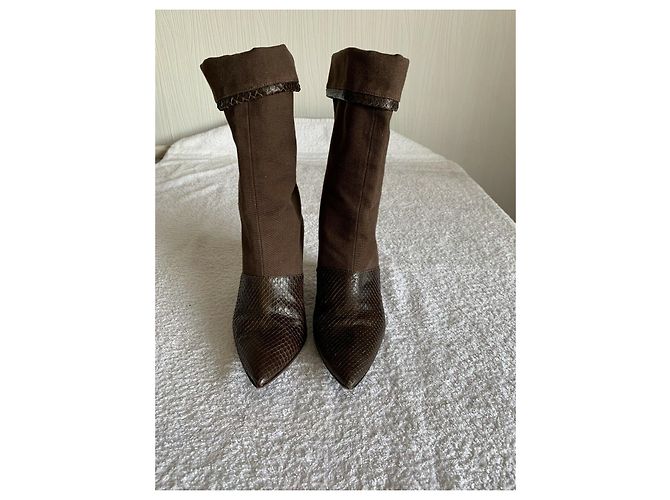 Walter Steiger Botas de tela y piel de serpiente Castaño Chocolate - vista 4