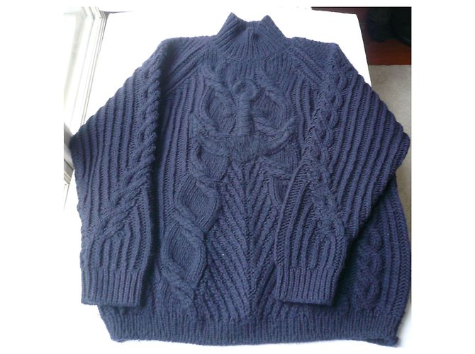 CHANEL Zopfgestrickter Wollpullover "Ancre Marine" Hemdkragen Mixed T.52 Marineblau - Ansicht 4
