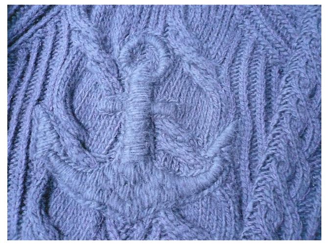 CHANEL Zopfgestrickter Wollpullover "Ancre Marine" Hemdkragen Mixed T.52 Marineblau - Ansicht 5