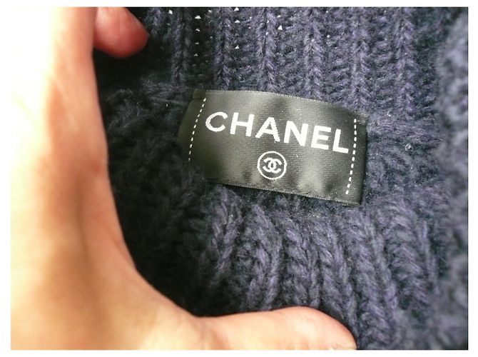 CHANEL Zopfgestrickter Wollpullover "Ancre Marine" Hemdkragen Mixed T.52 Marineblau - Ansicht 6