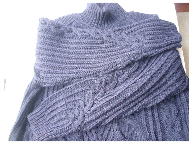 CHANEL Zopfgestrickter Wollpullover "Ancre Marine" Hemdkragen Mixed T.52 Marineblau - Ansicht 7