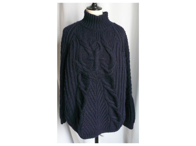 CHANEL Zopfgestrickter Wollpullover "Ancre Marine" Hemdkragen Mixed T.52 Marineblau - Ansicht 8