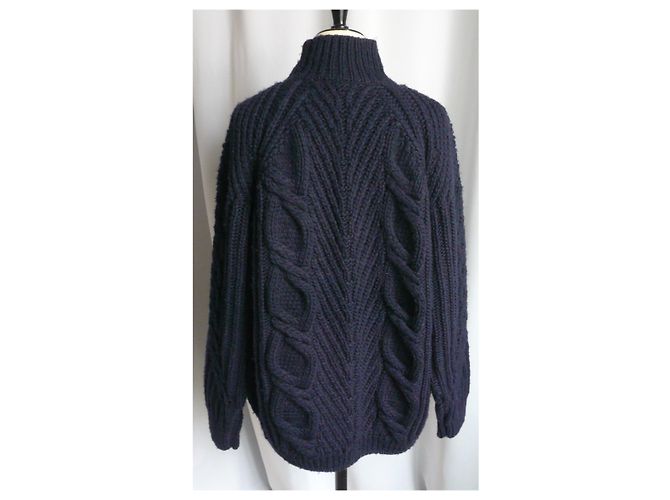 CHANEL Zopfgestrickter Wollpullover "Ancre Marine" Hemdkragen Mixed T.52 Marineblau - Ansicht 9