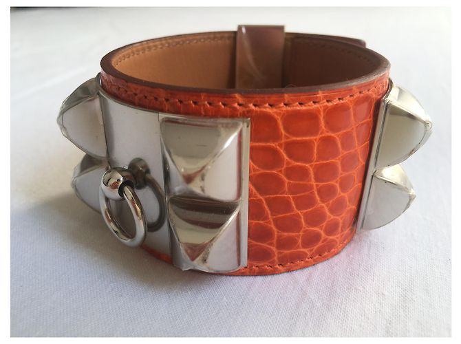 Bracciale Hermès Collier de Chien Arancione Alligatore - vista 3