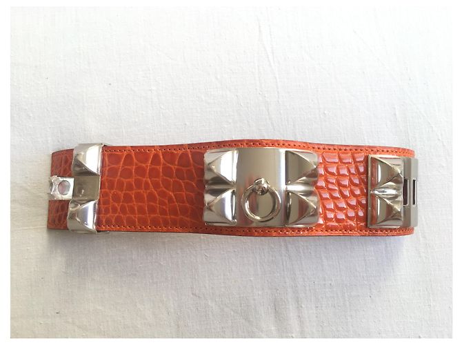 Bracciale Hermès Collier de Chien Arancione Alligatore - vista 4