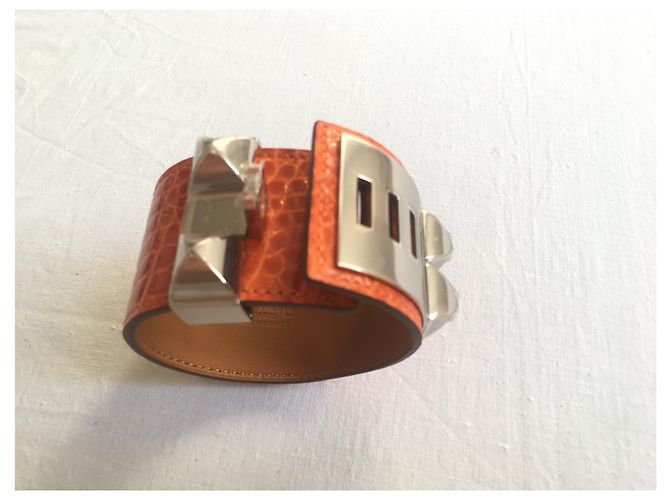 Bracciale Hermès Collier de Chien Arancione Alligatore - vista 7